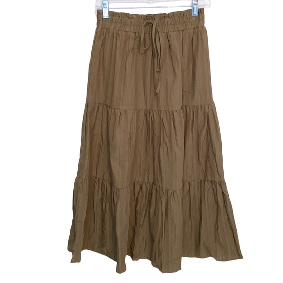 Cider Skirts Cider Womens Medium Olive Green Tiered Long Maxi Skirt